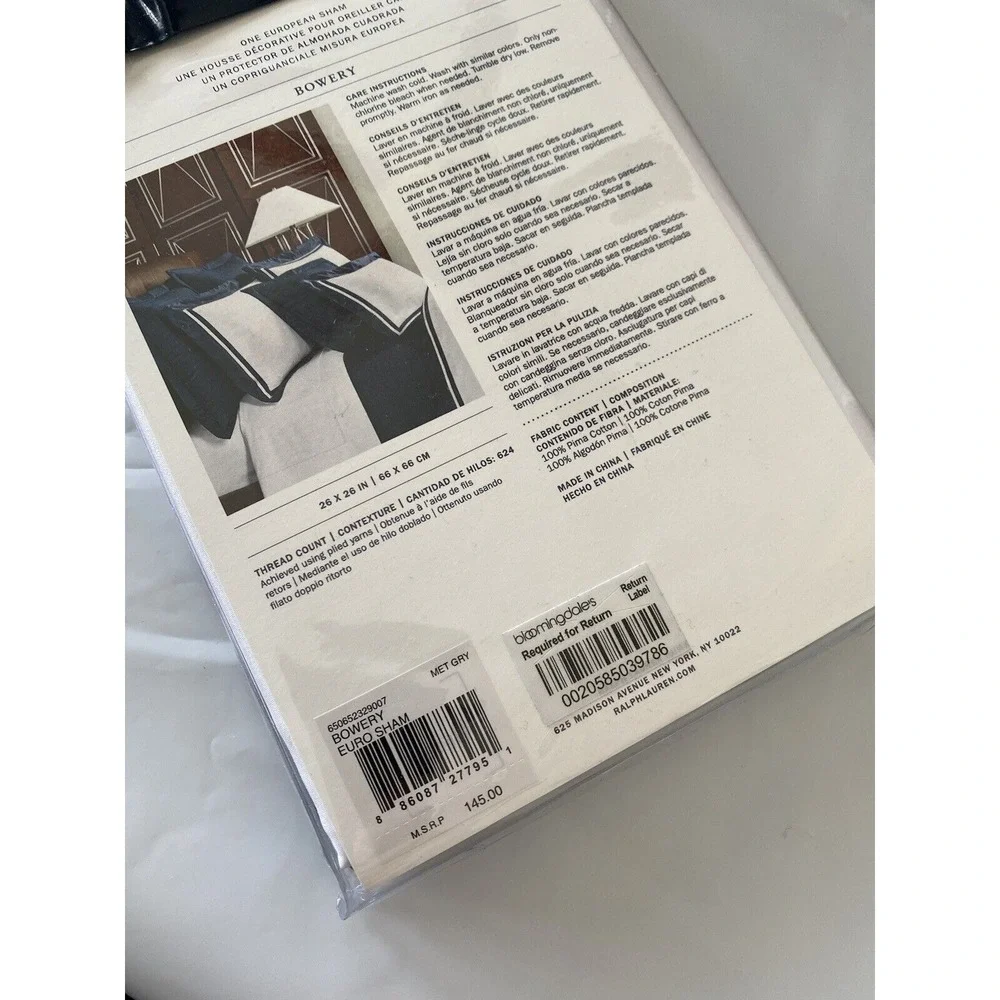 Ralph Lauren Home Bowery European Euro Sham‎ Metro Gray $145 New